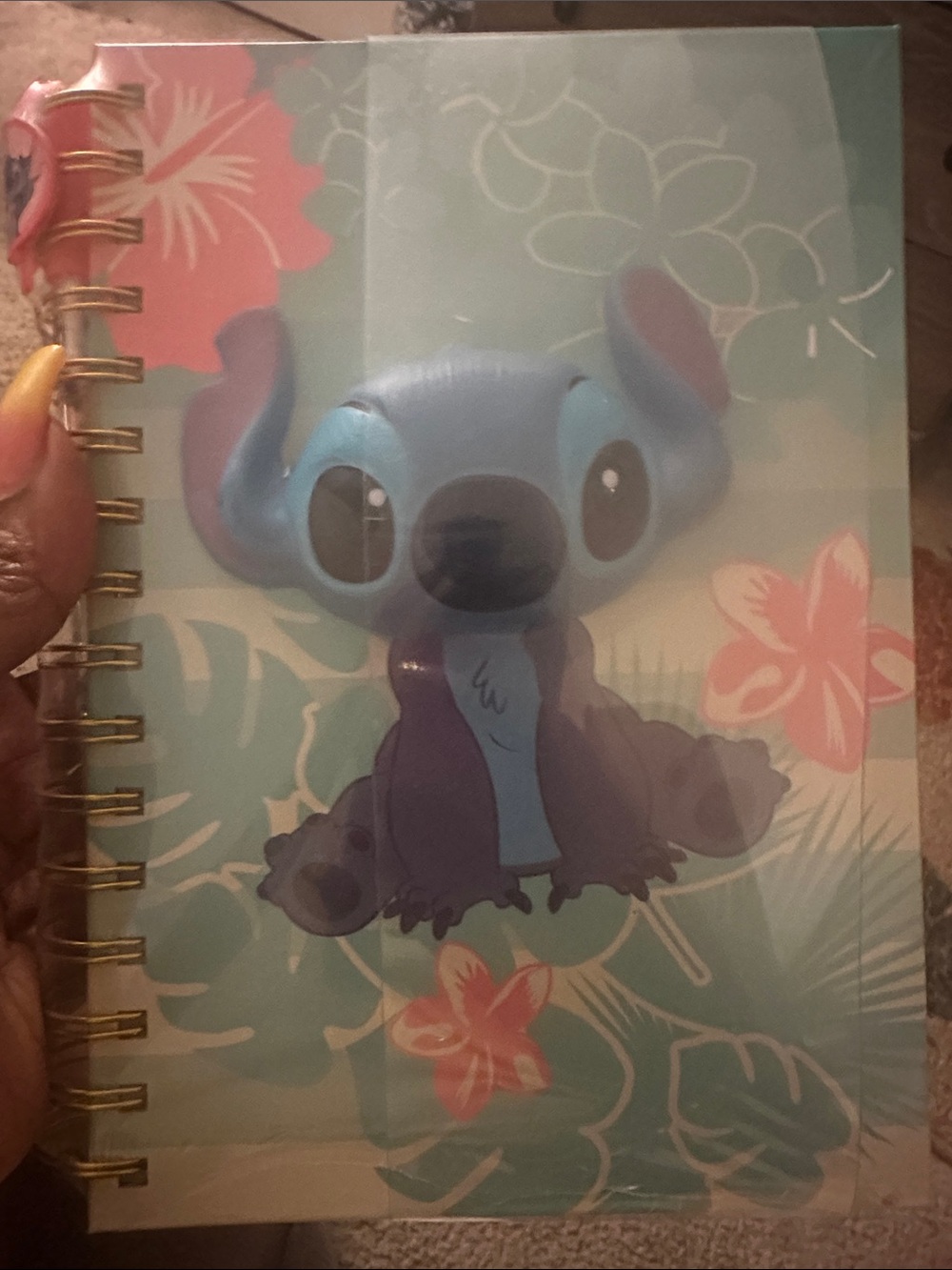 Cute Blue Character Spiral Notebook with Floral Cover